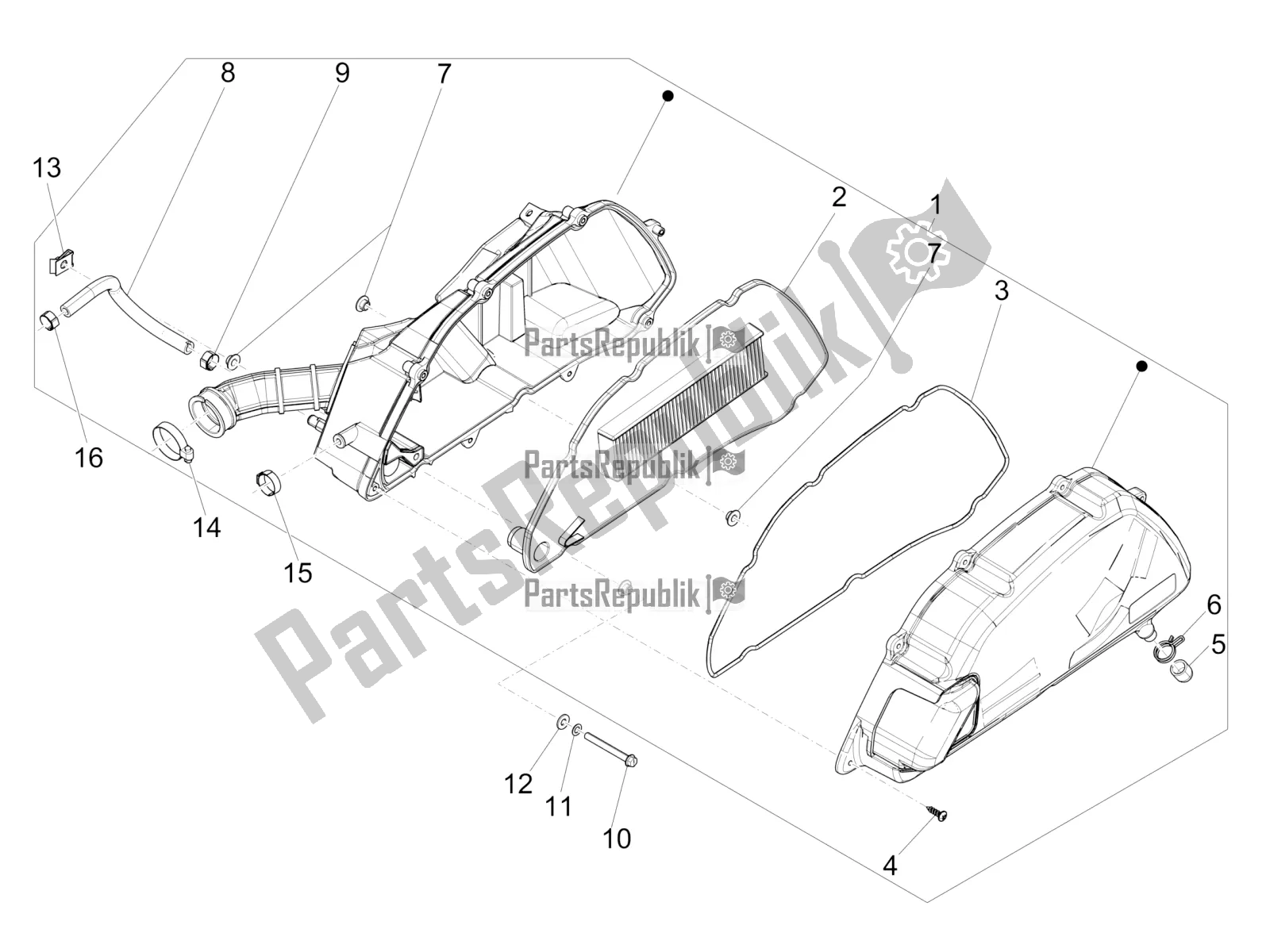 All parts for the Air Filter of the Piaggio Medley 125 4T IE ABS 2018