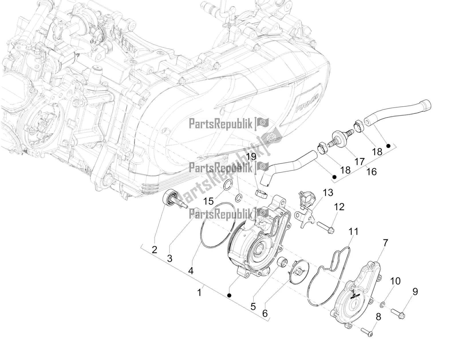 Toutes les pièces pour le Pompe De Refroidissement du Piaggio Medley 125 4T IE ABS 2018