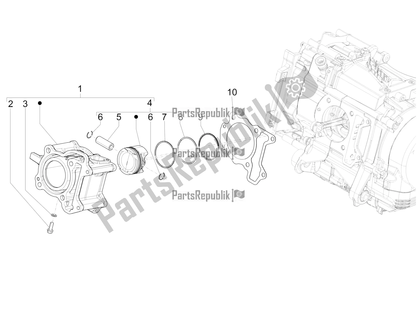 Toutes les pièces pour le Unité Cylindre-piston-axe De Poignet du Piaggio Medley 125 4T IE ABS 2018