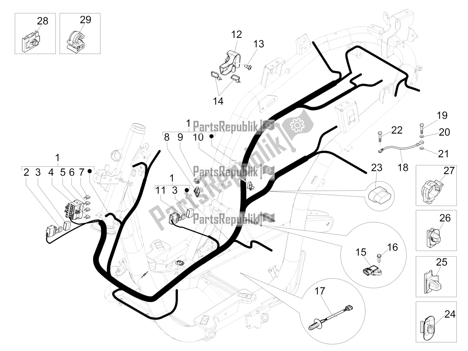 Toutes les pièces pour le Faisceau De Câbles Principal du Piaggio Medley 125 4T IE ABS 2018