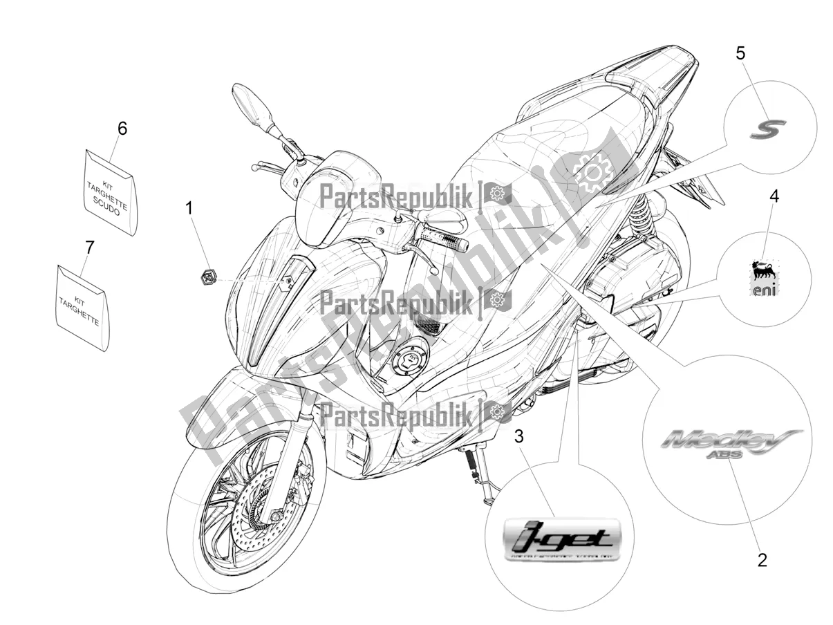 Toutes les pièces pour le Plaques - Emblèmes du Piaggio Medley 125 4T IE ABS 2018