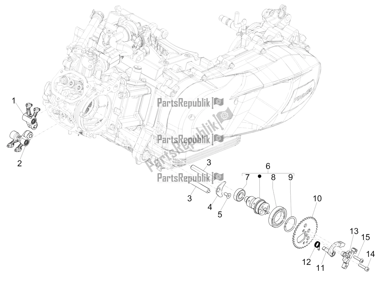 Alle onderdelen voor de Rocking Hendels Steuneenheid van de Piaggio Medley 125 4T IE ABS 2018