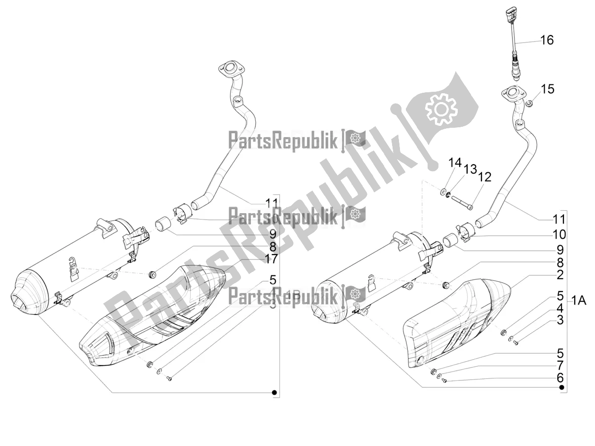 Alle onderdelen voor de Geluiddemper van de Piaggio Medley 125 4T IE ABS 2018