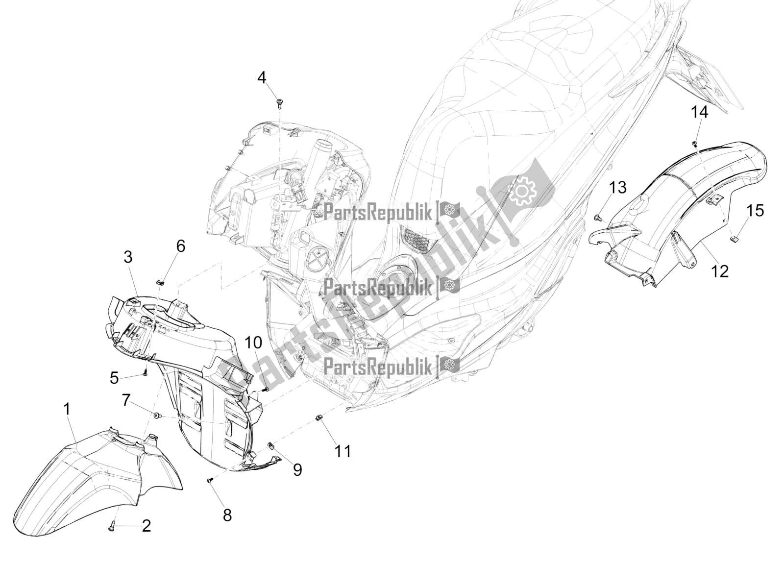 Toutes les pièces pour le Logement De Roue - Garde-boue du Piaggio Medley 125 4T IE ABS 2018