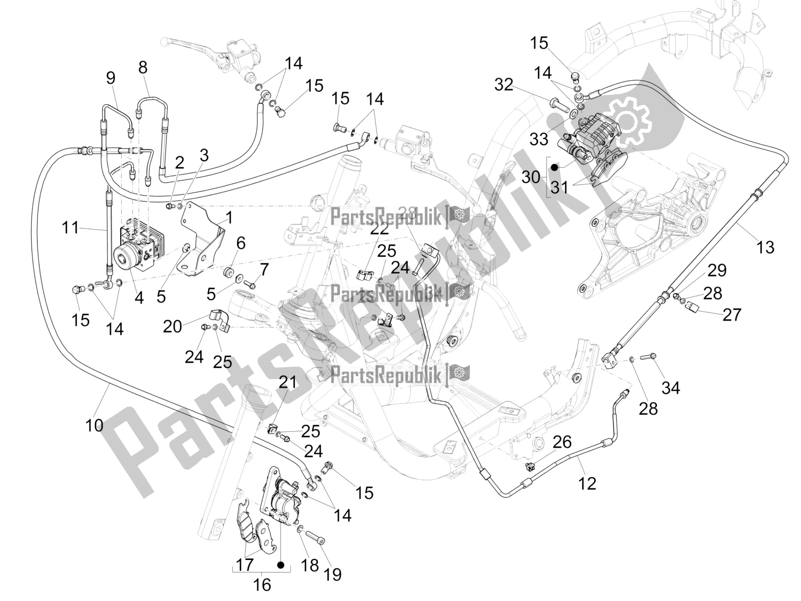 Todas las partes para Frenos Tubos - Pinzas (abs) de Piaggio Medley 125 4T IE ABS 2019