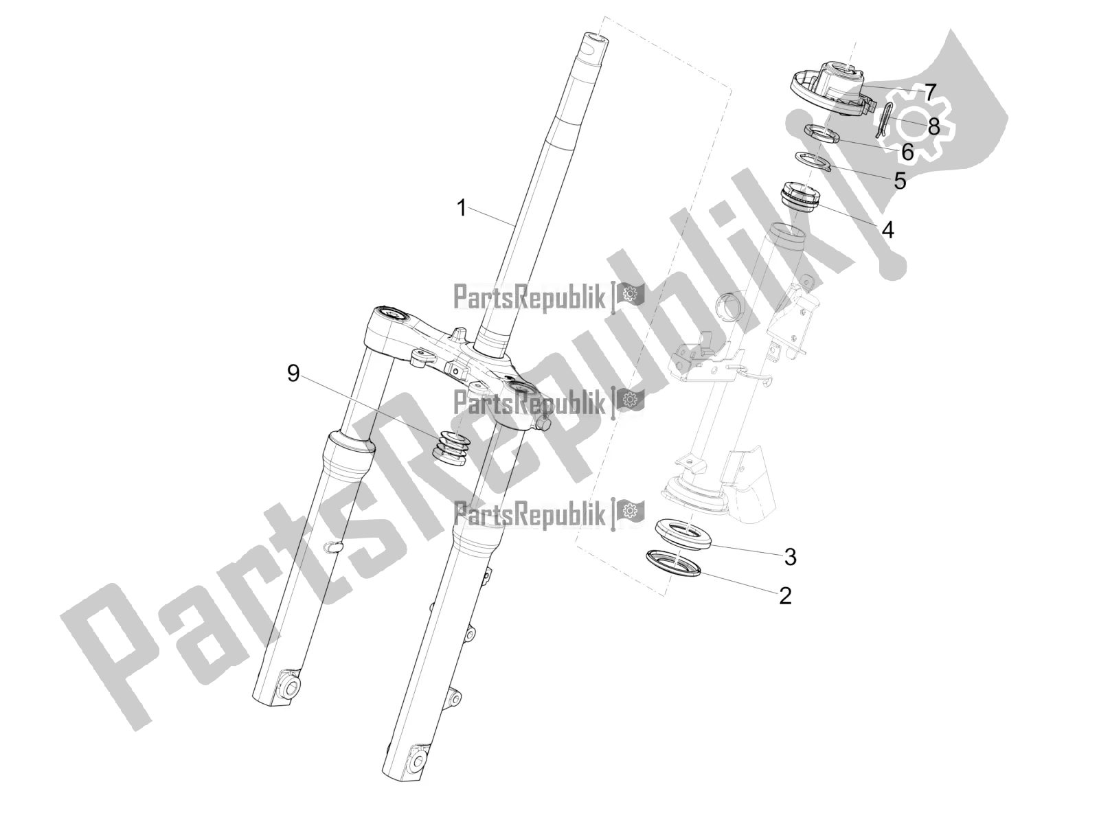 Wszystkie części do Widelec / Rura Sterowa - Zespó? ? O? Yska Uk? Adu Kierowniczego Piaggio Medley 125 4T IE ABS 2019