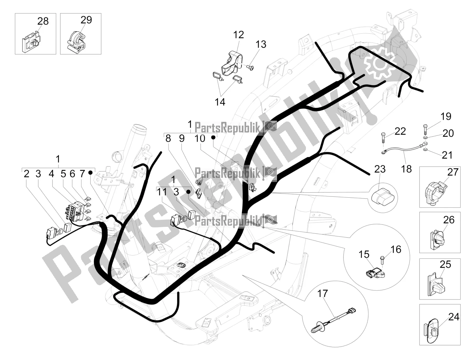 Toutes les pièces pour le Faisceau De Câbles Principal du Piaggio Medley 125 4T IE ABS 2019