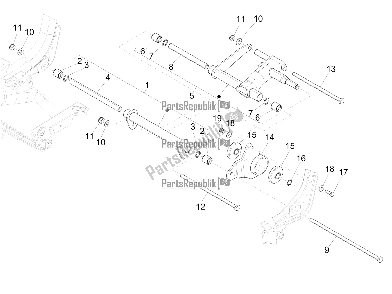 Toutes les pièces pour le Bras Oscillant du Piaggio Medley 125 4T IE ABS 2019