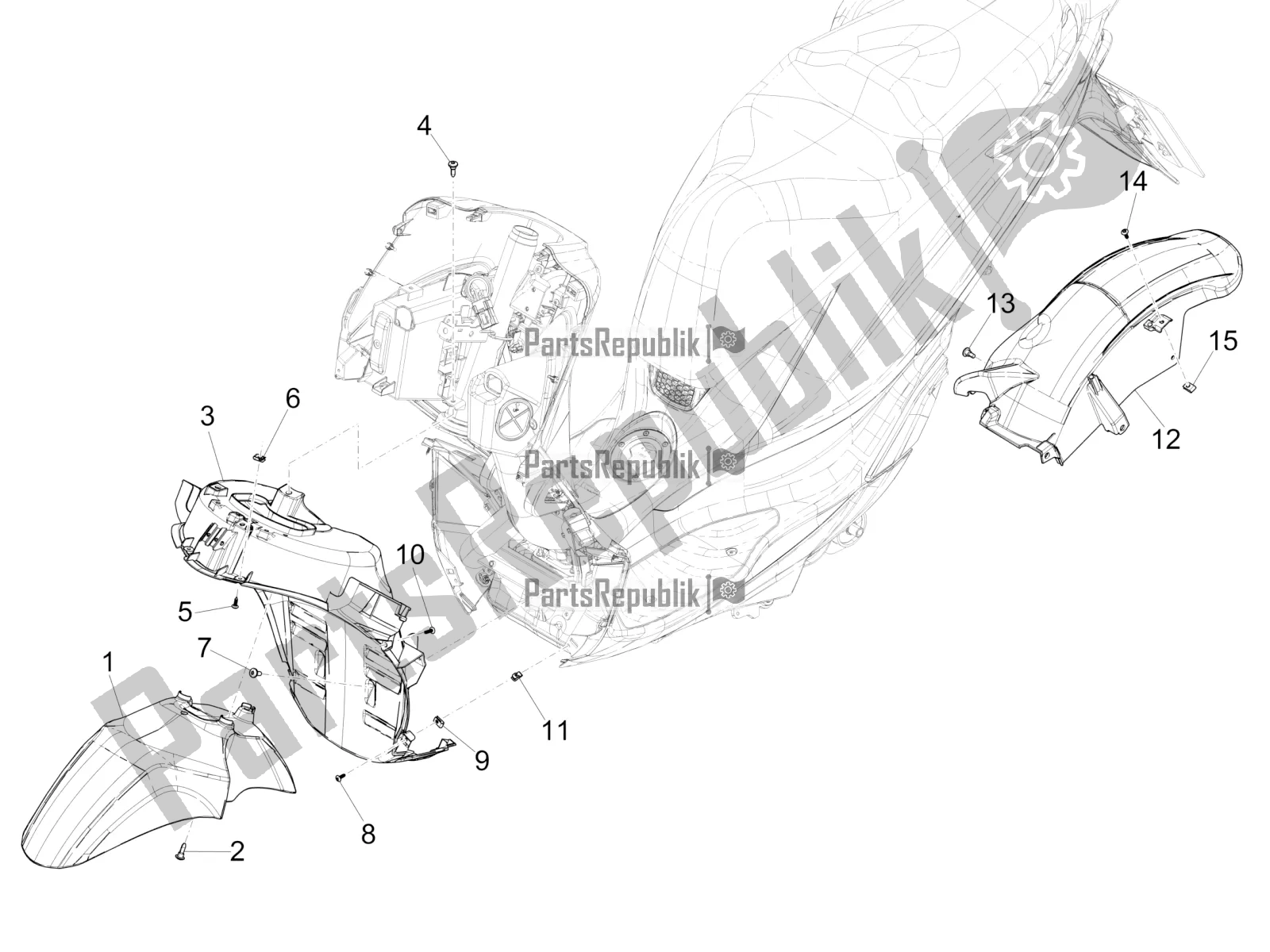 Tutte le parti per il Passaruota - Parafango del Piaggio Medley 125 4T IE ABS 2019