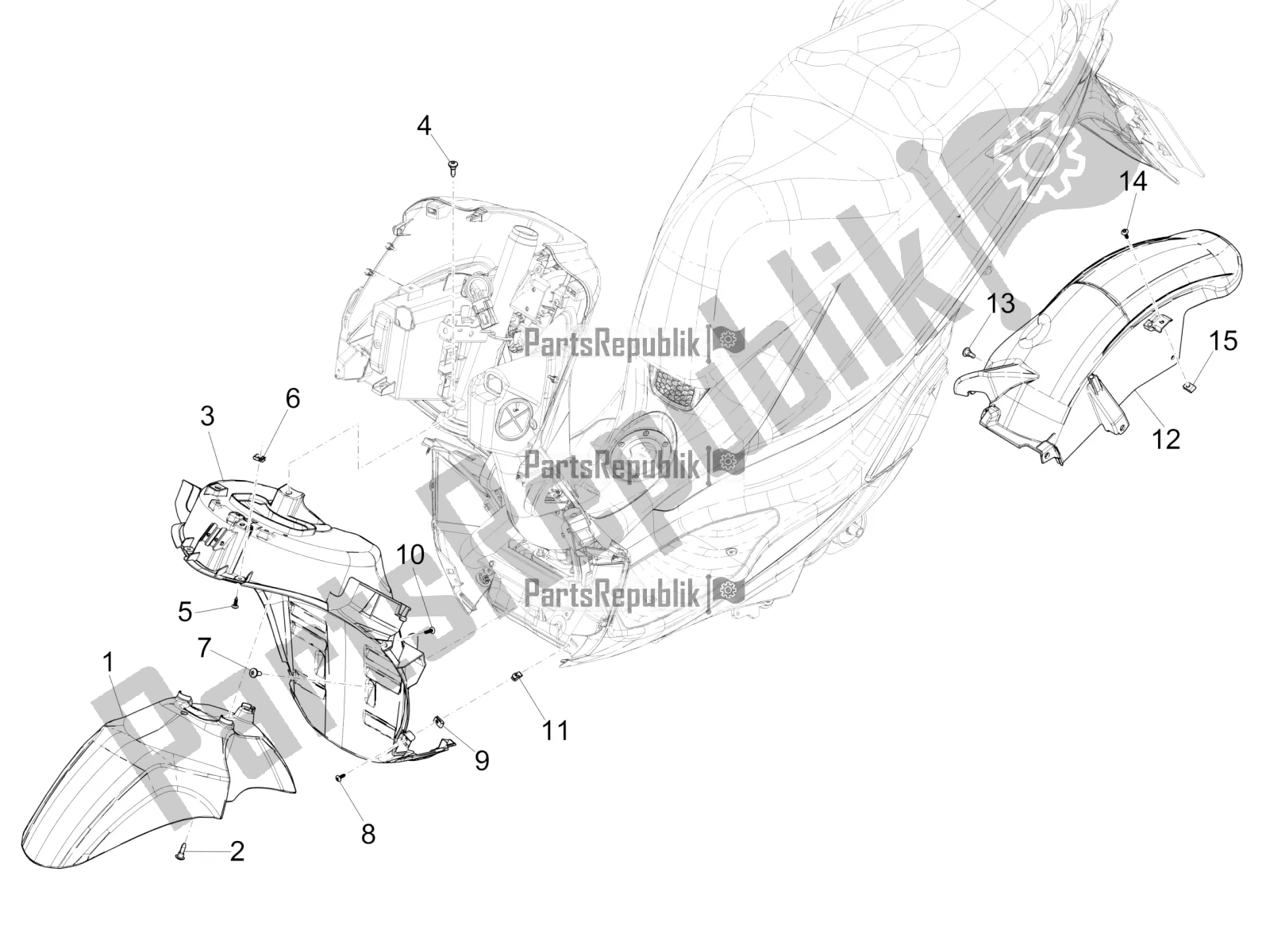 Todas las partes para Carcasa De La Rueda - Guardabarros de Piaggio Medley 125 4T IE ABS 2019