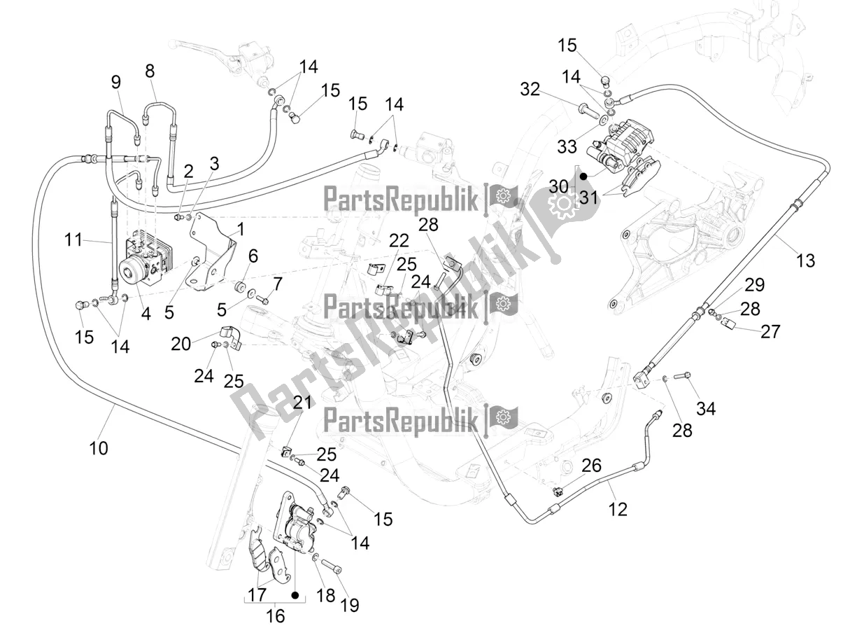 Tutte le parti per il Tubi Freni - Pinze (abs) del Piaggio Medley 125 4T IE ABS 2020