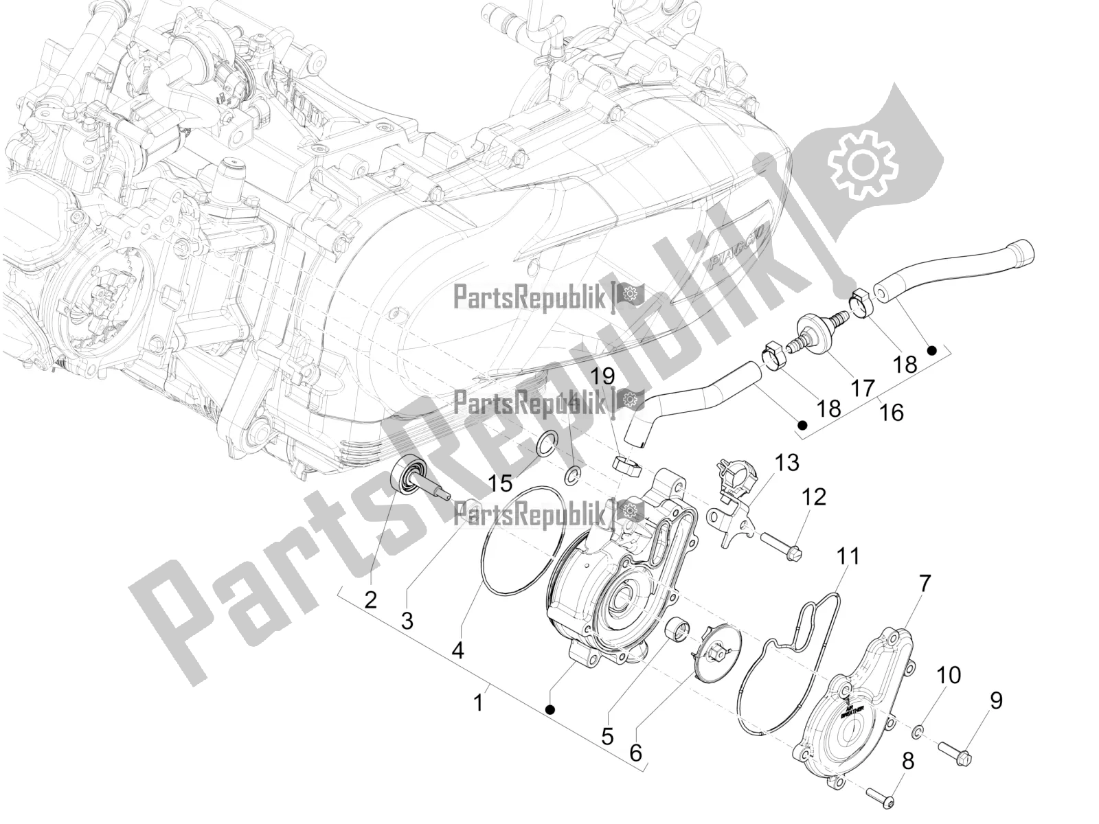 All parts for the Cooler Pump of the Piaggio Medley 125 4T IE ABS 2020