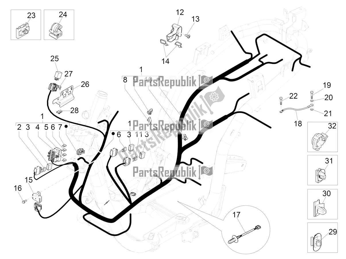 All parts for the Main Cable Harness of the Piaggio Medley 125 4T IE ABS 2020