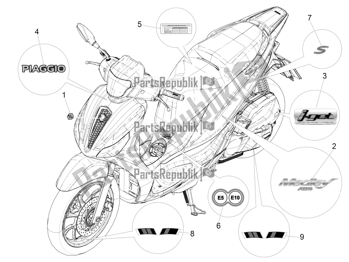 Toutes les pièces pour le Plaques - Emblèmes du Piaggio Medley 125 4T IE ABS 2020