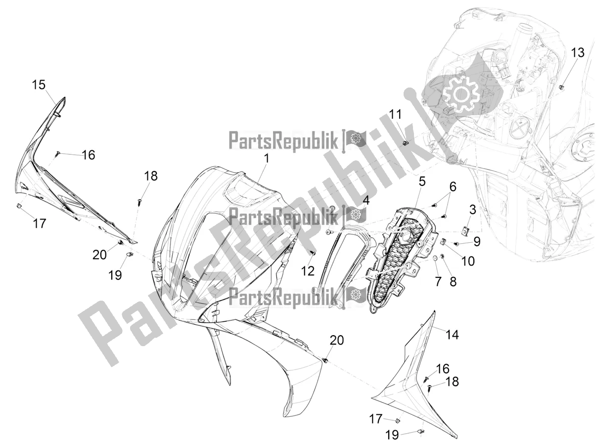 Toutes les pièces pour le Bouclier Avant du Piaggio Medley 125 4T IE ABS Apac 2020