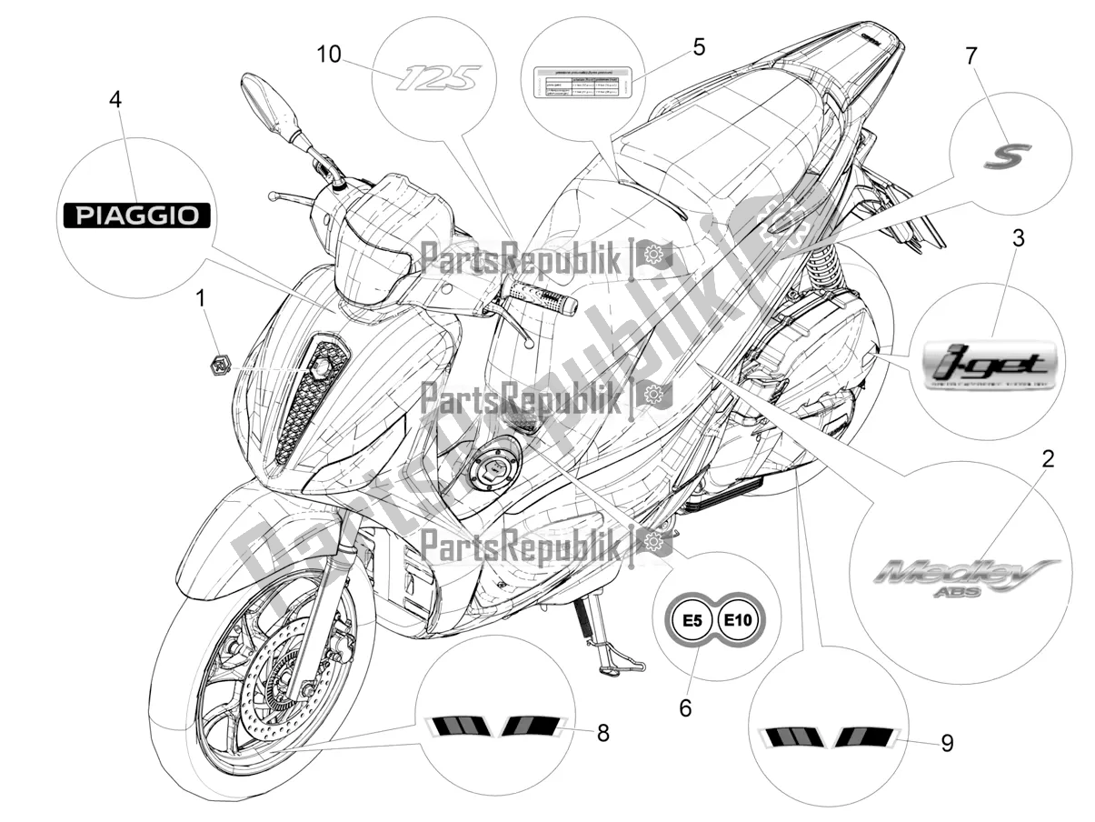 Toutes les pièces pour le Plaques - Emblèmes du Piaggio Medley 125 4T IE ABS Apac 2020