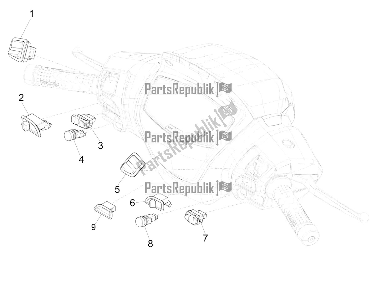 Todas as partes de Seletores - Interruptores - Botões do Piaggio Medley 125 4T IE ABS Apac 2020