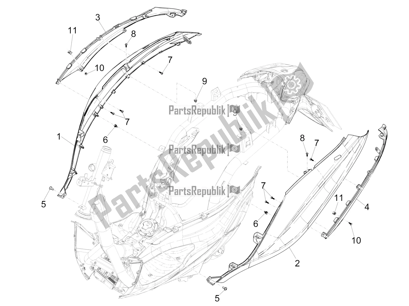 Toutes les pièces pour le Couvercle Latéral - Spoiler du Piaggio Medley 125 4T IE ABS Apac 2020