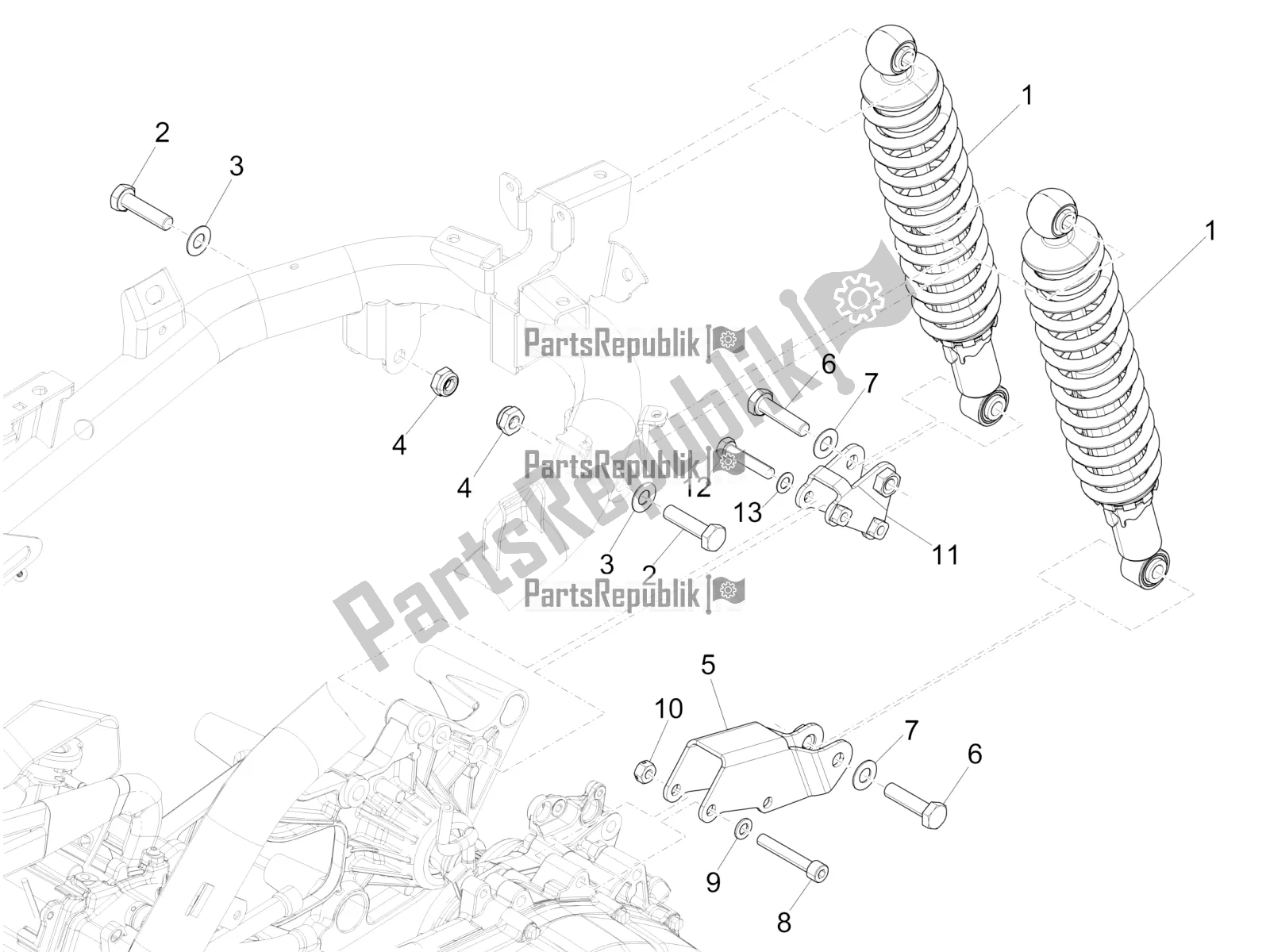 Toutes les pièces pour le Suspension Arrière - Amortisseur / S du Piaggio Medley 125 ABS 2021