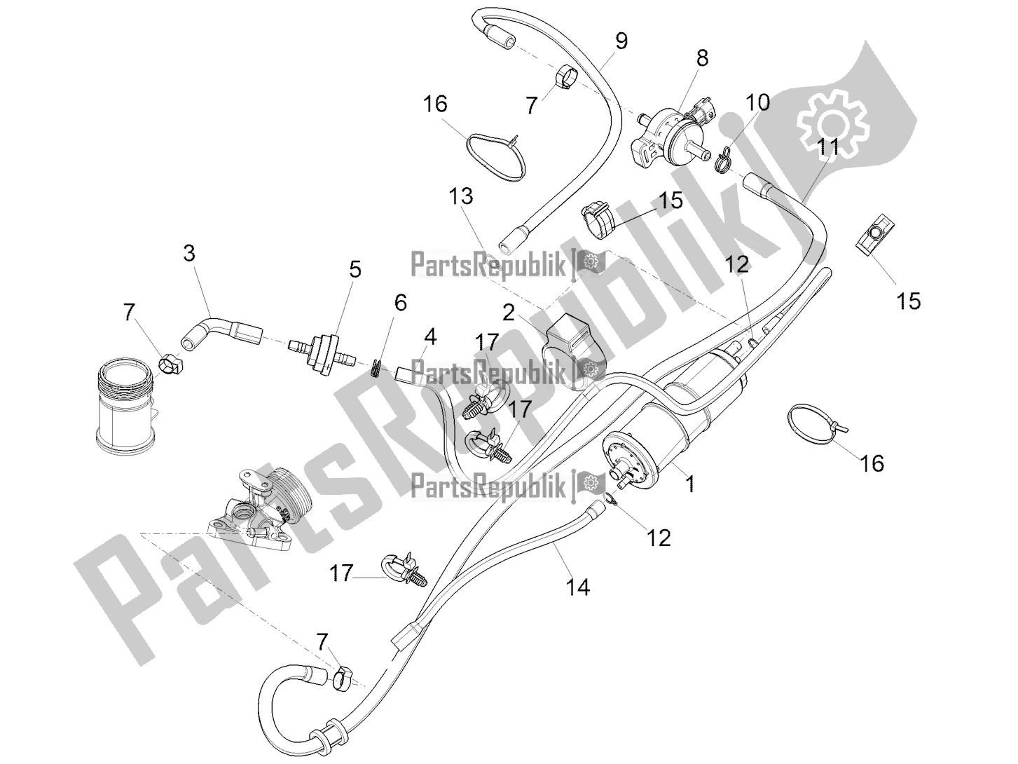 Alle onderdelen voor de Anti-percolatiesysteem van de Piaggio Medley 125 ABS 2022