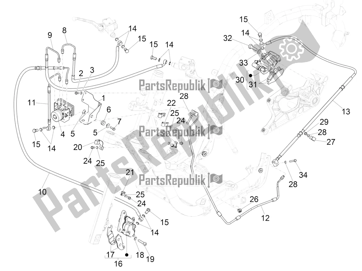 All parts for the Brakes Pipes - Calipers (abs) of the Piaggio Medley 125 ABS 2022