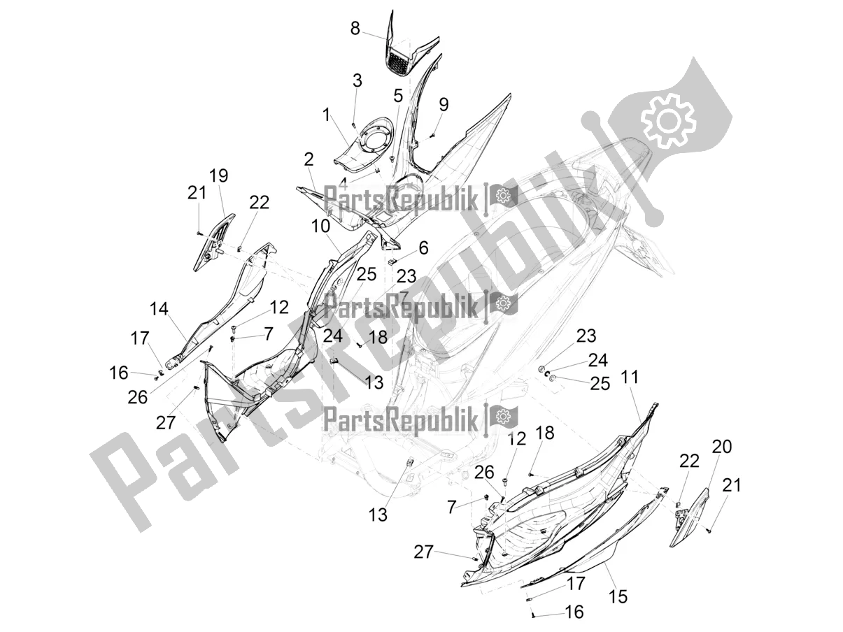 All parts for the Central Cover - Footrests of the Piaggio Medley 125 ABS 2022