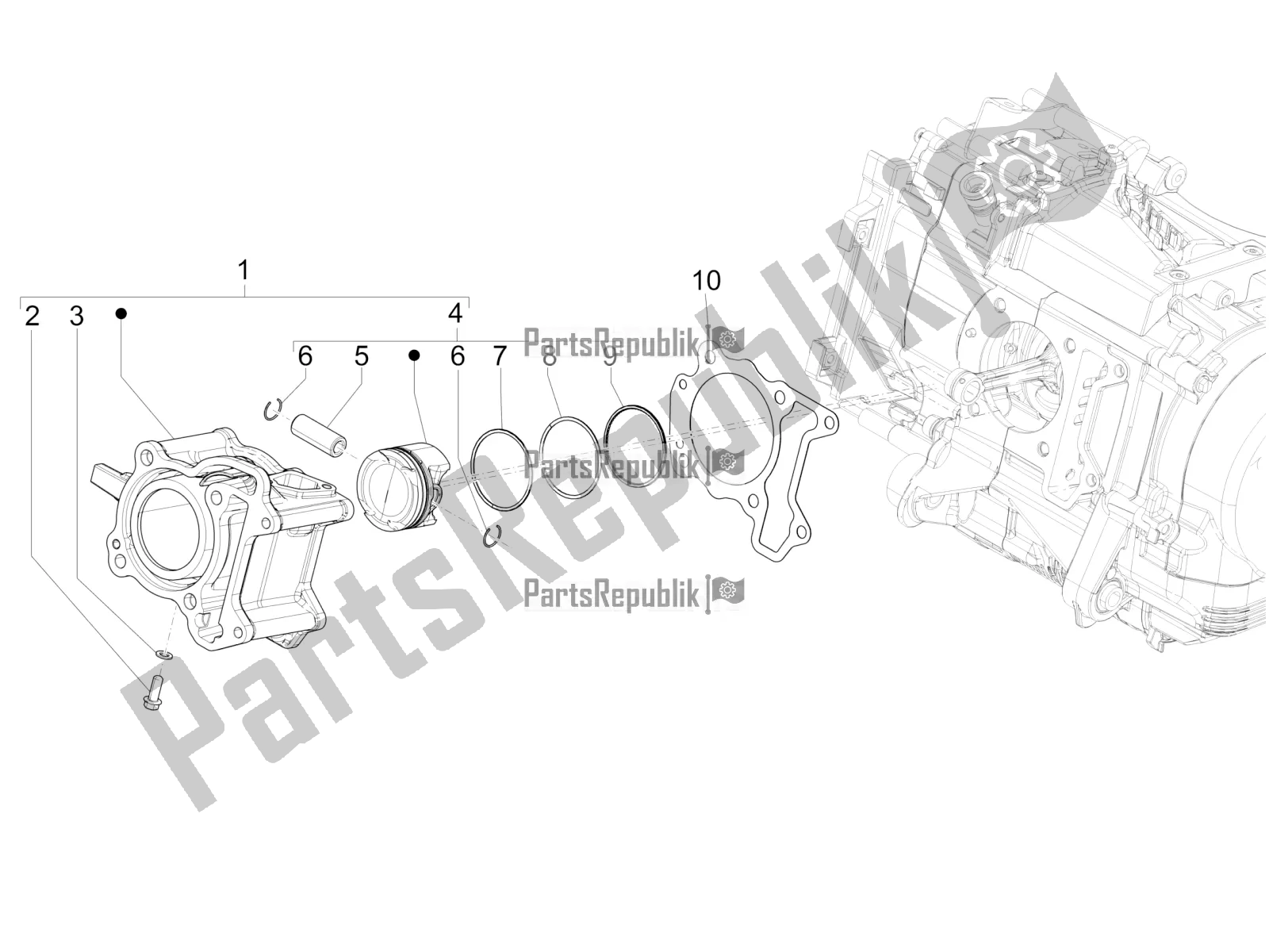 All parts for the Cylinder-piston-wrist Pin Unit of the Piaggio Medley 125 ABS 2022