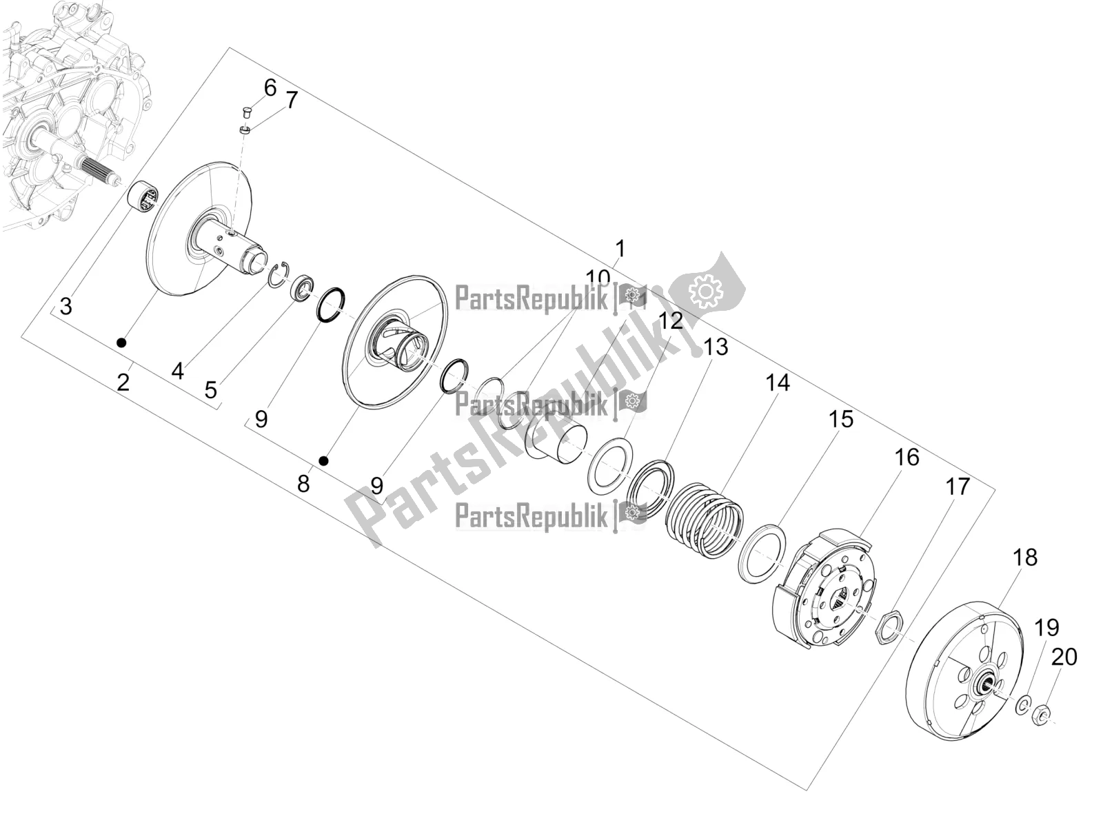 All parts for the Driven Pulley of the Piaggio Medley 125 ABS 2022