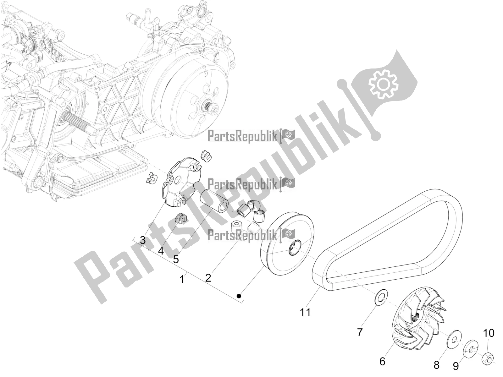 Alle onderdelen voor de Aandrijfpoelie van de Piaggio Medley 125 ABS 2022