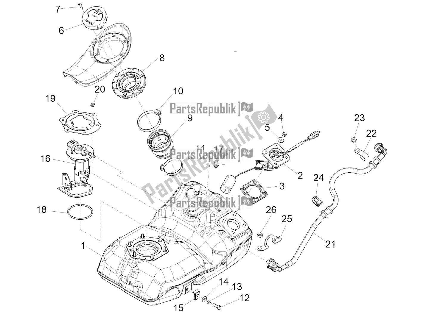 All parts for the Fuel Tank of the Piaggio Medley 125 ABS 2022