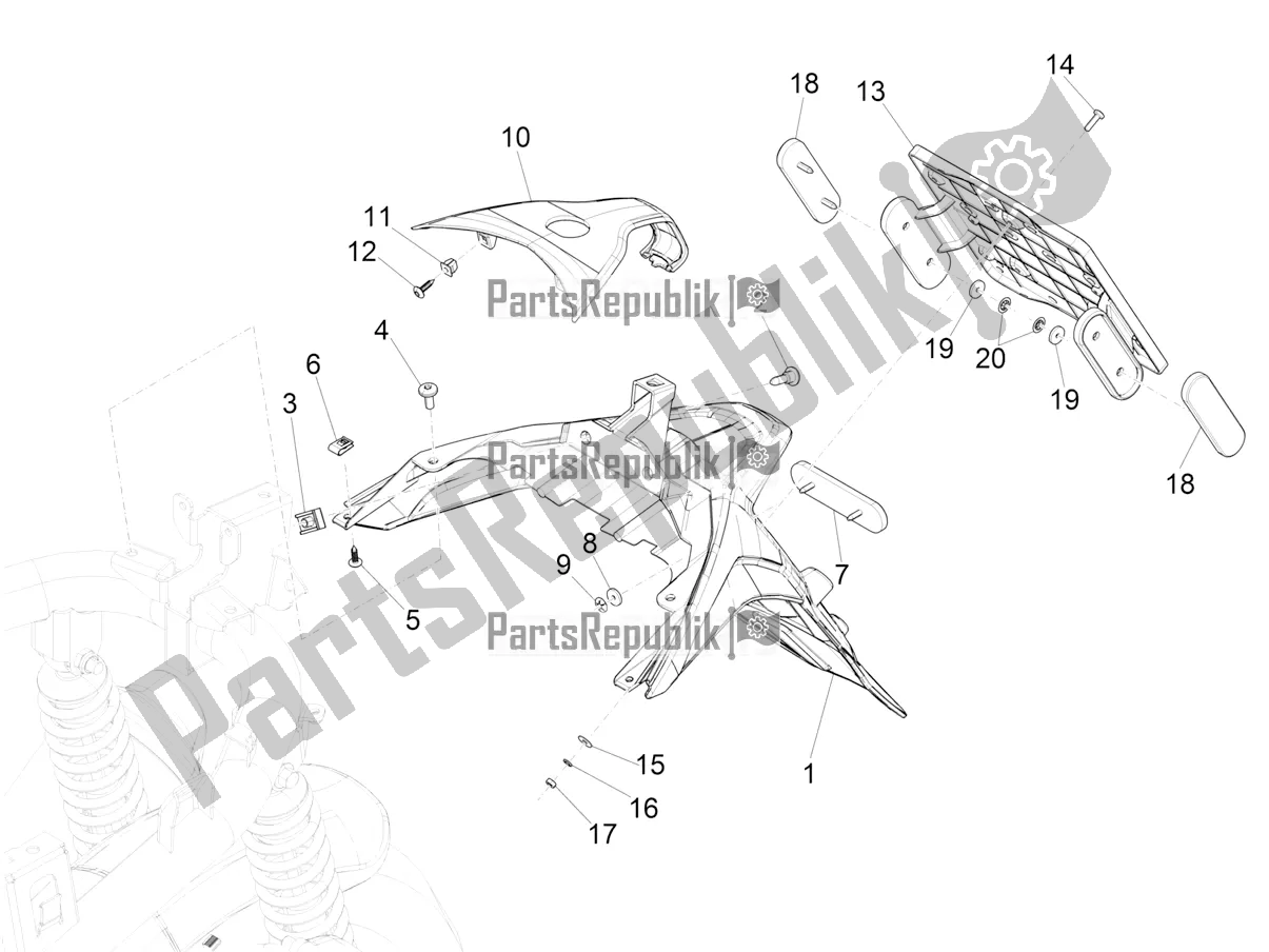 All parts for the Rear Cover - Splash Guard of the Piaggio Medley 125 ABS 2022