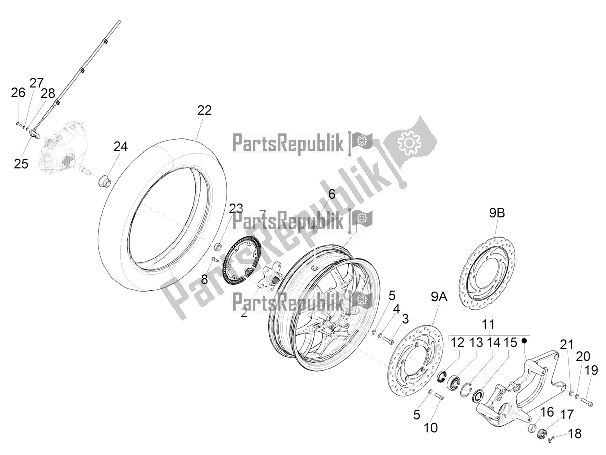 All parts for the Rear Wheel of the Piaggio Medley 125 ABS 2022