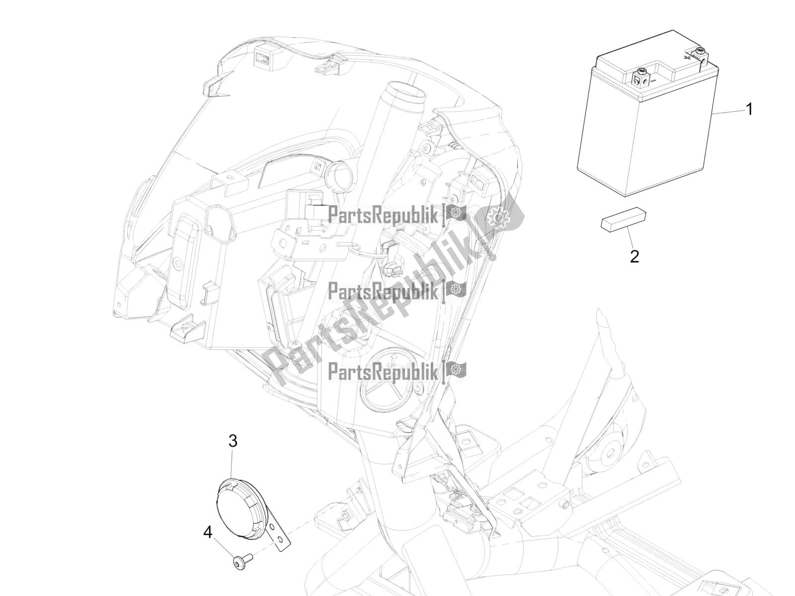 Alle onderdelen voor de Afstandsbedieningen - Batterij - Claxon van de Piaggio Medley 125 ABS 2022