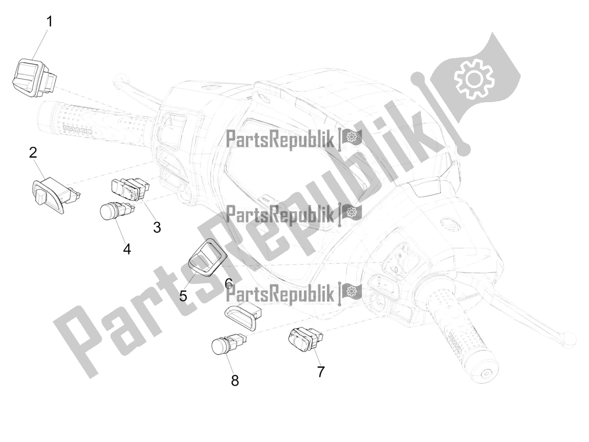 Alle onderdelen voor de Keuzeschakelaars - Schakelaars - Knoppen van de Piaggio Medley 125 ABS 2022