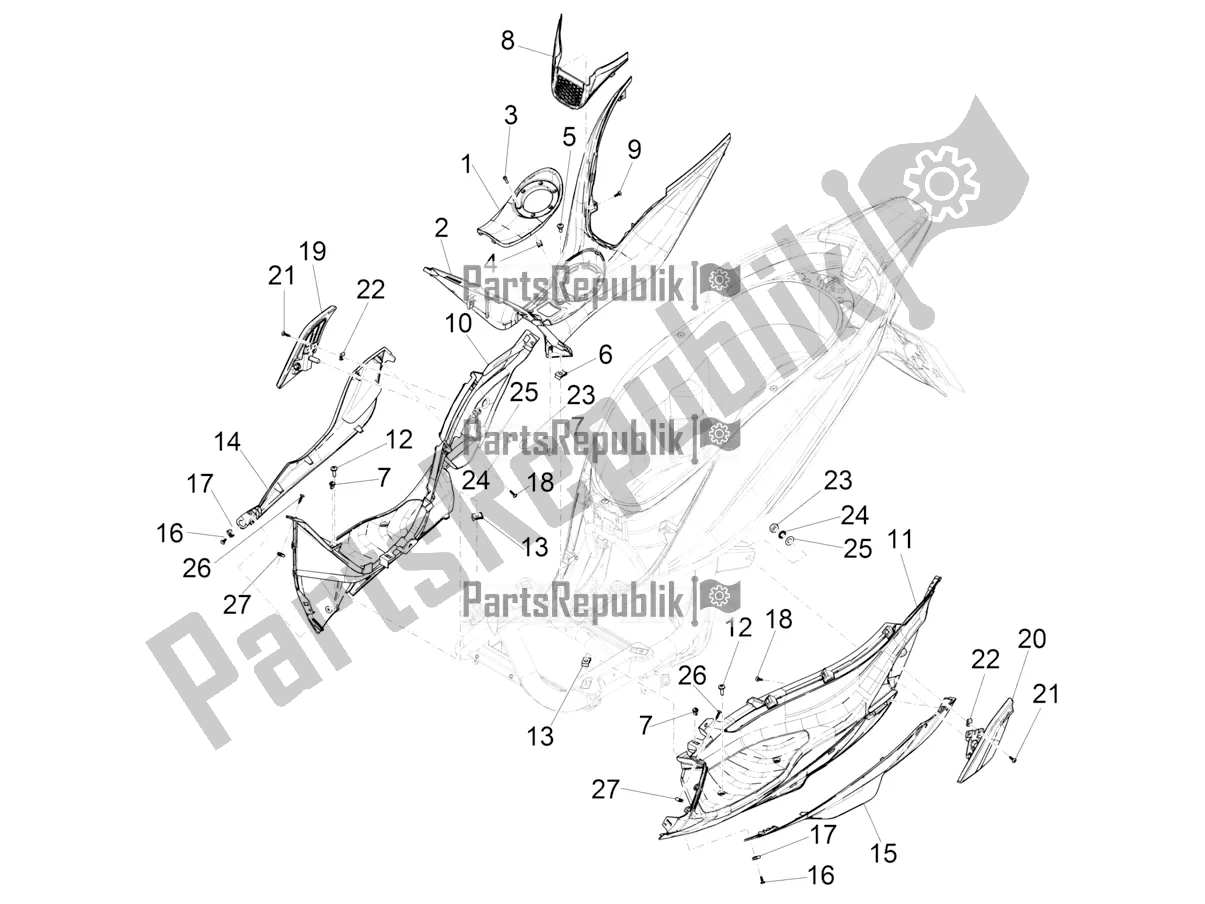 Todas las partes para Cubierta Central - Reposapiés de Piaggio Medley 125 ABS Apac 2021