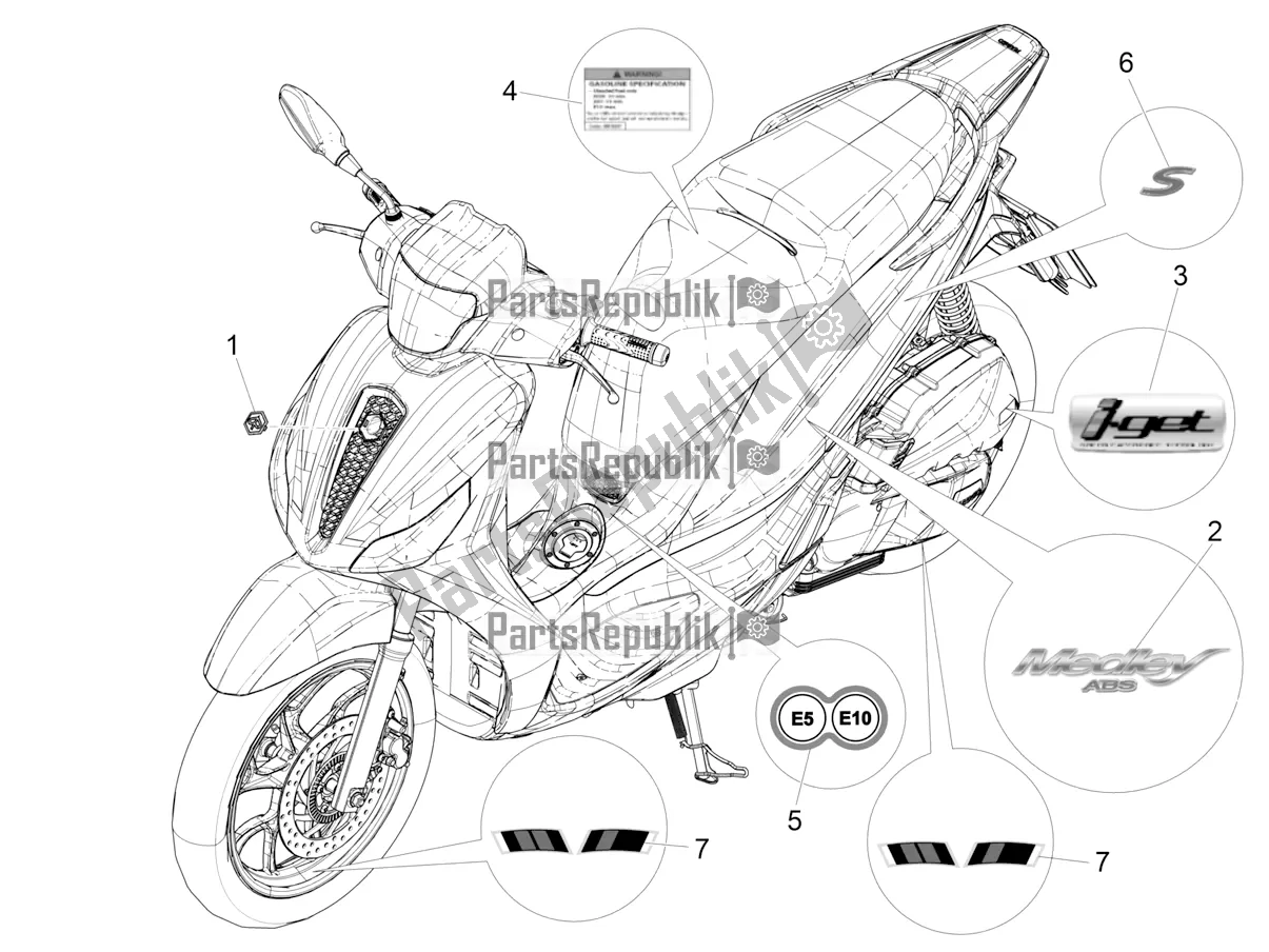 Toutes les pièces pour le Plaques - Emblèmes du Piaggio Medley 125 ABS Apac 2021