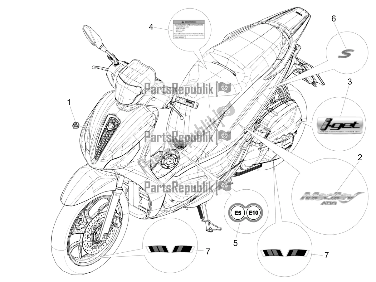 Toutes les pièces pour le Plaques - Emblèmes du Piaggio Medley 125 ABS Apac 2022