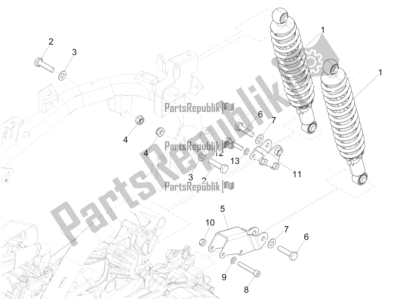 Alle onderdelen voor de Achtervering - Schokdemper / S van de Piaggio Medley 125 ABS Apac 2022