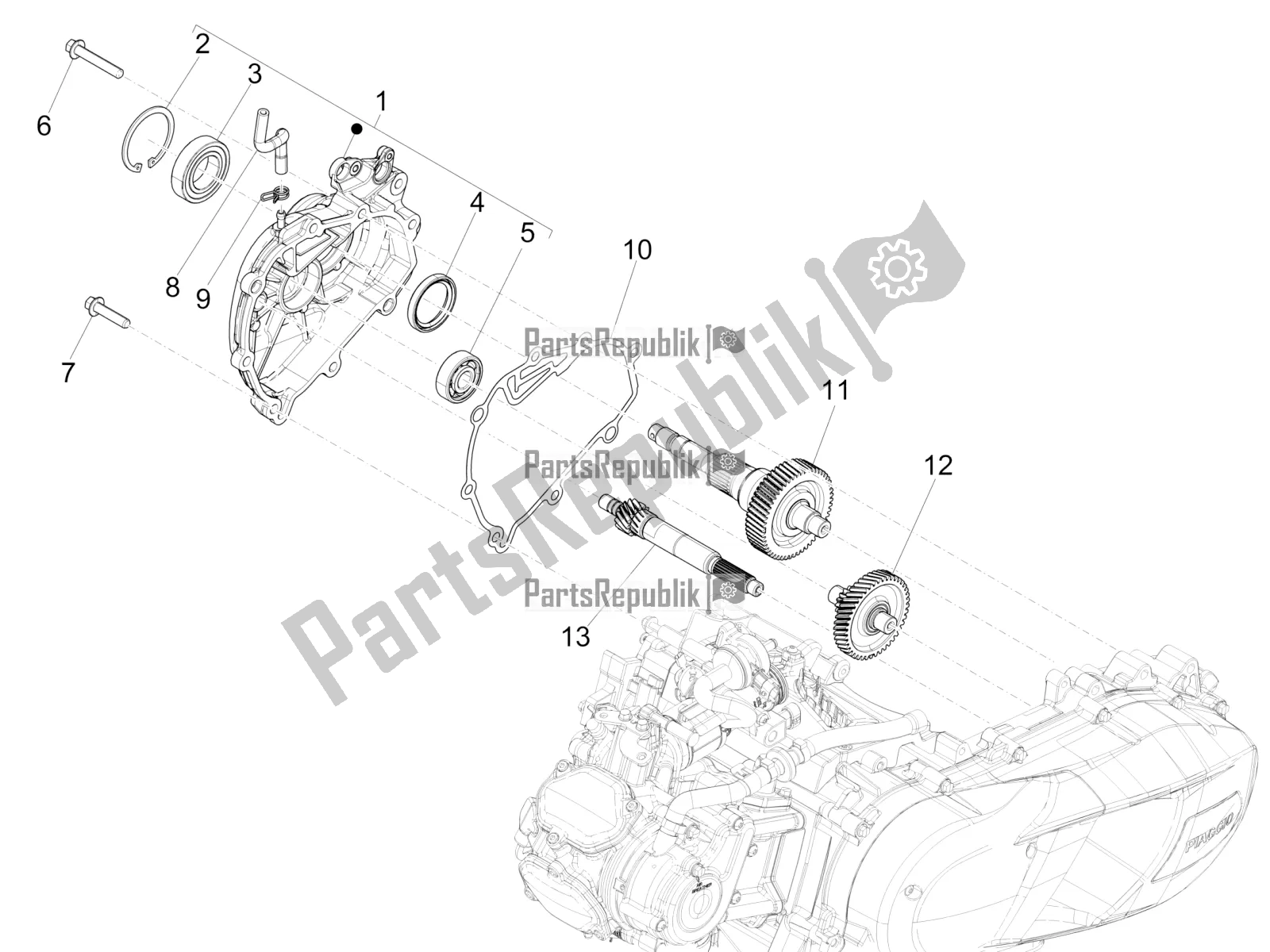 Alle onderdelen voor de Reductie-eenheid van de Piaggio Medley 125 ABS Apac 2022