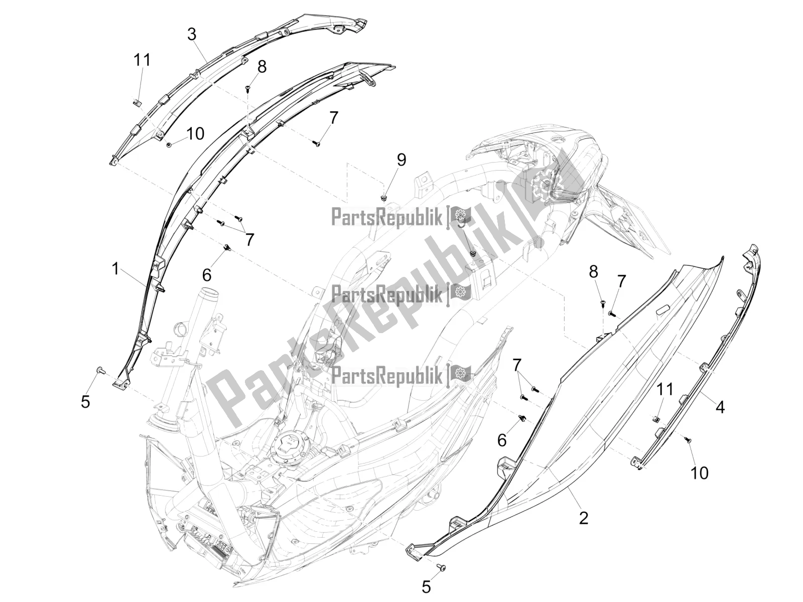 Toutes les pièces pour le Couvercle Latéral - Spoiler du Piaggio Medley 125 ABS Apac 2022