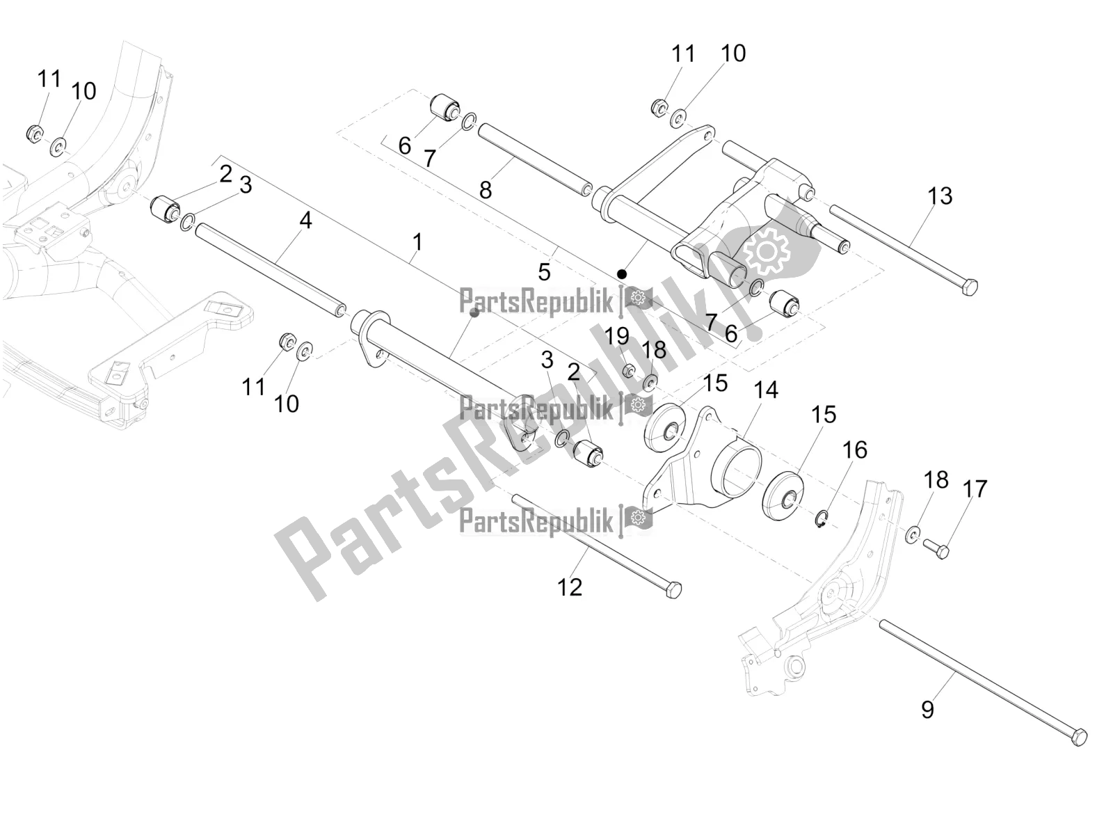 Alle onderdelen voor de Zwaaiende Arm van de Piaggio Medley 125 ABS Apac 2022