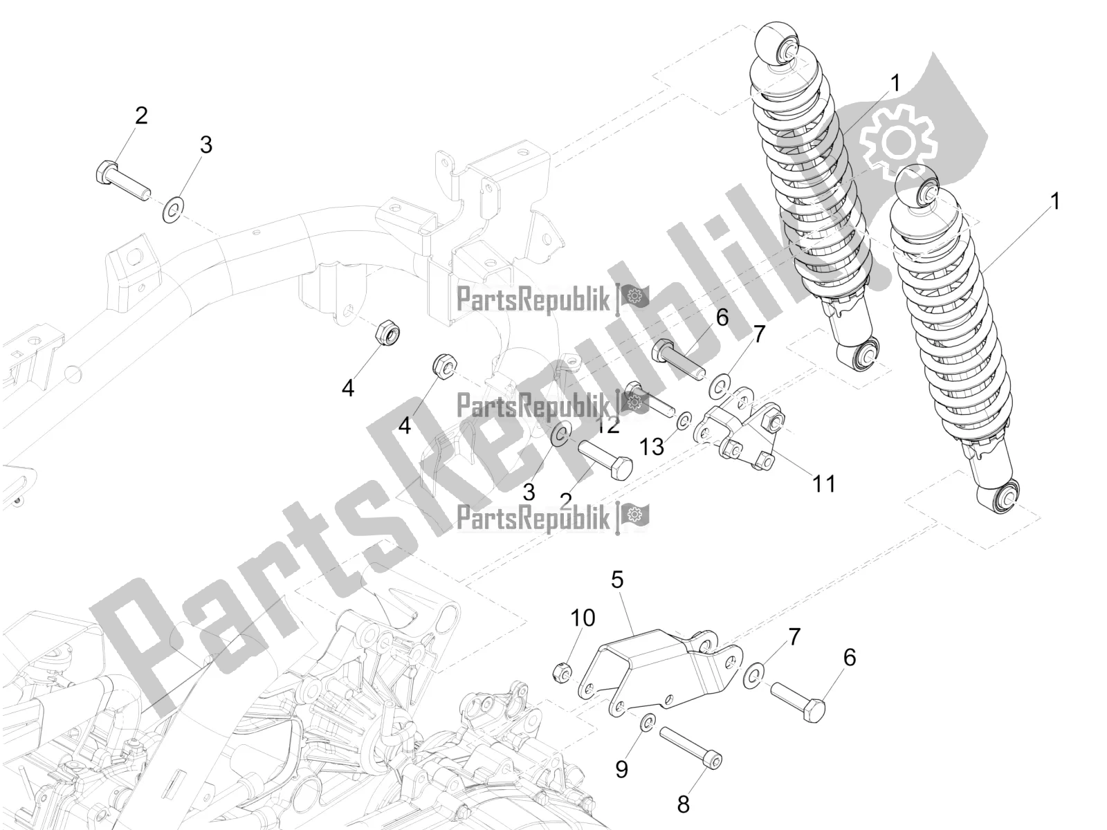 Todas las partes para Suspensión Trasera - Amortiguador / S de Piaggio Medley 150 4T IE ABS 2016