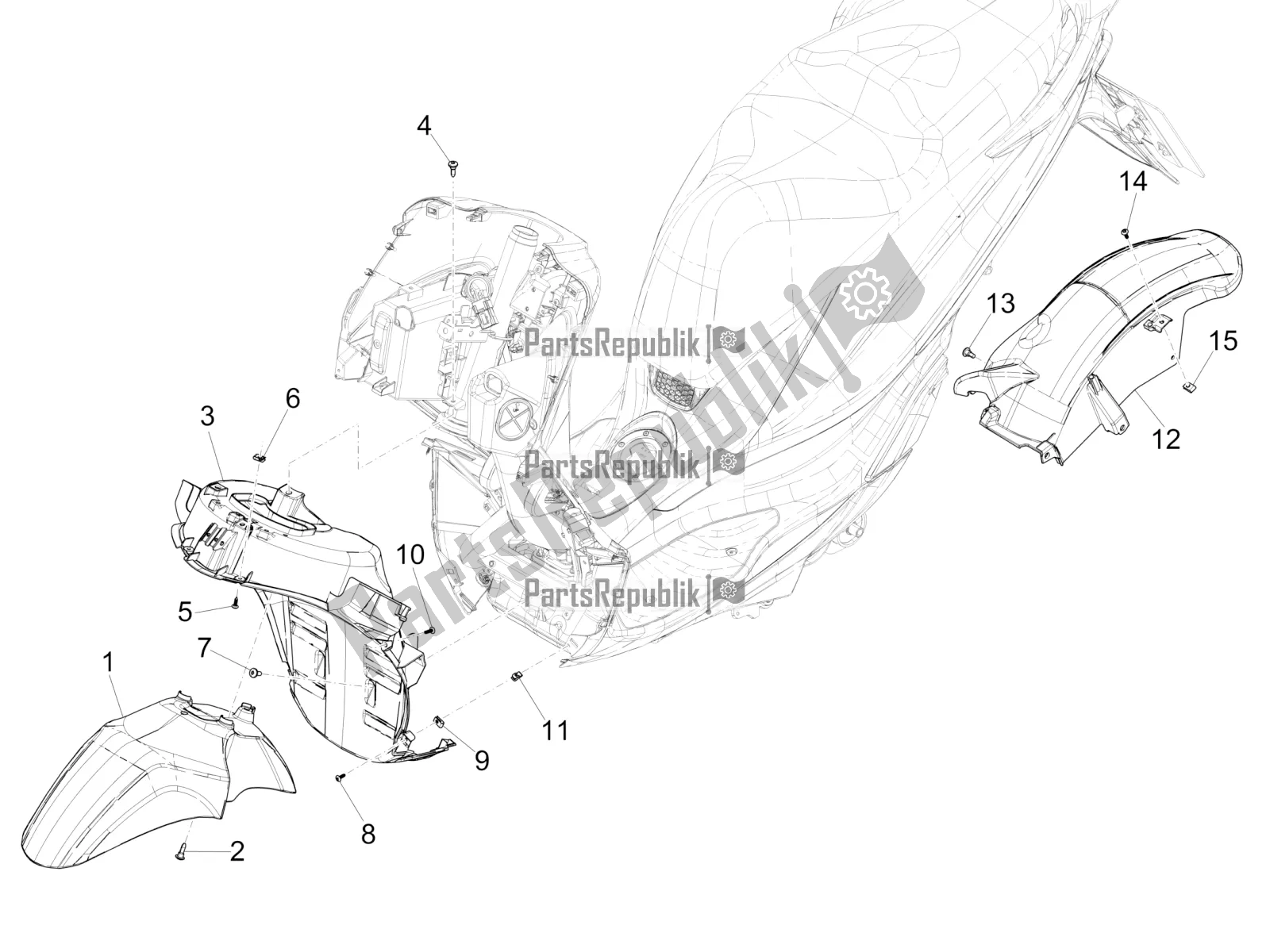 All parts for the Wheel Huosing - Mudguard of the Piaggio Medley 150 4T IE ABS 2016