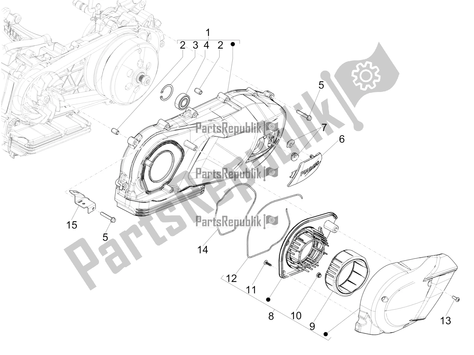 All parts for the Crankcase Cover - Crankcase Cooling of the Piaggio Medley 150 4T IE ABS 2017