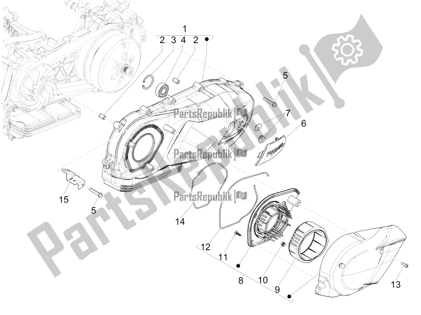 All parts for the Crankcase Cover - Crankcase Cooling of the Piaggio Medley 150 4T IE ABS 2018