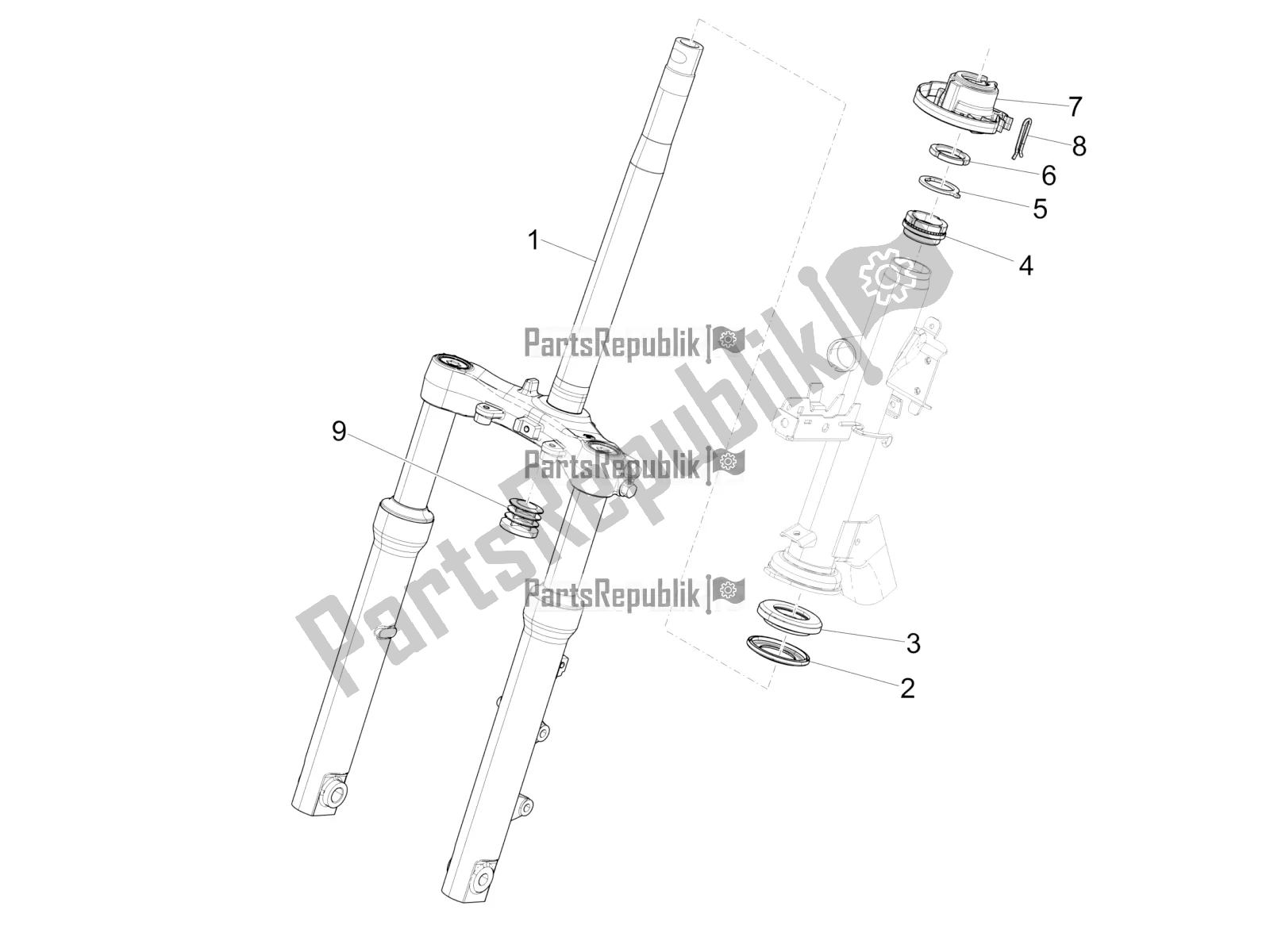 Todas las partes para Horquilla / Tubo De Dirección - Unidad De Rodamiento De Dirección de Piaggio Medley 150 4T IE ABS 2018