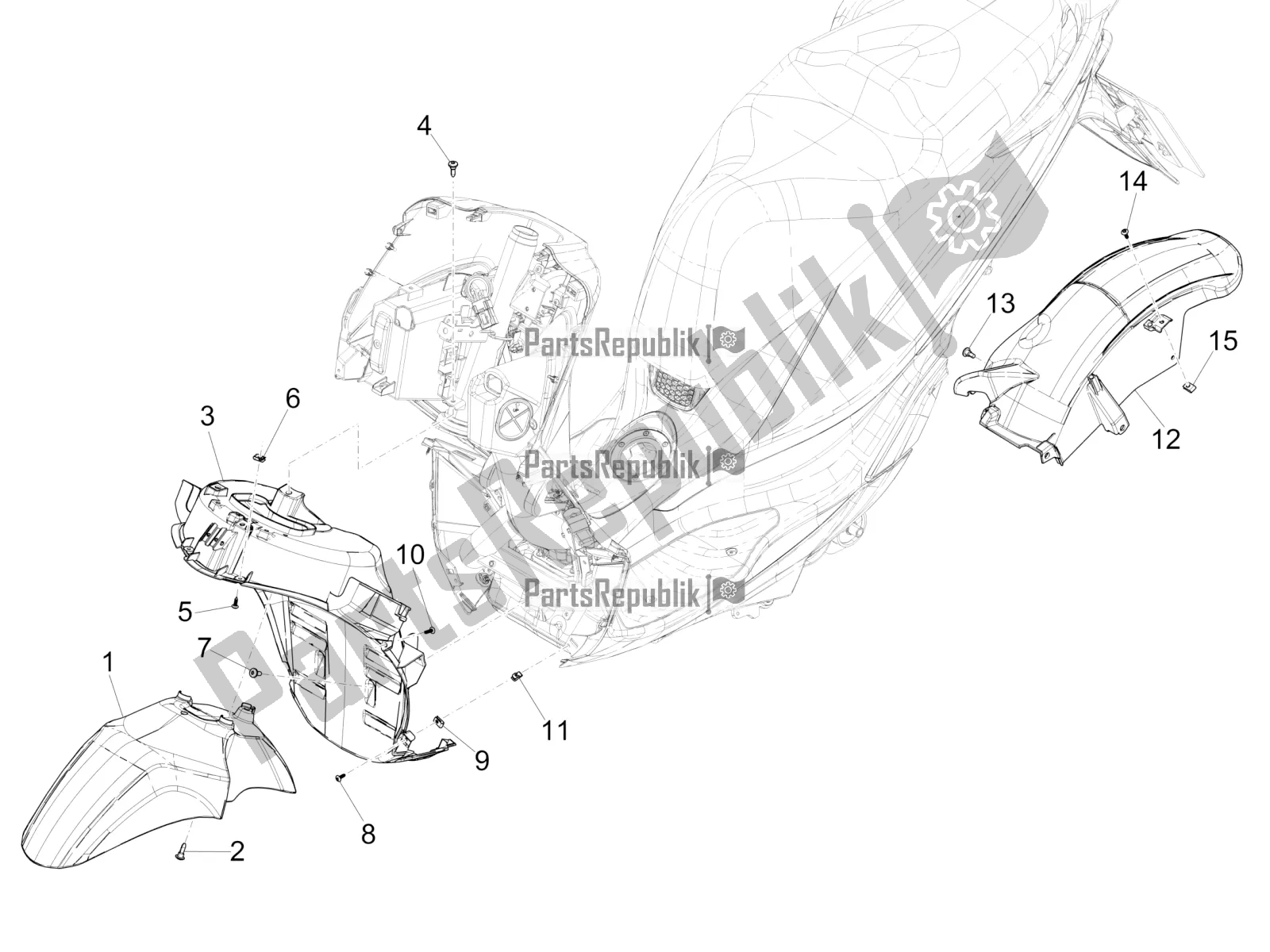 Toutes les pièces pour le Logement De Roue - Garde-boue du Piaggio Medley 150 4T IE ABS 2018