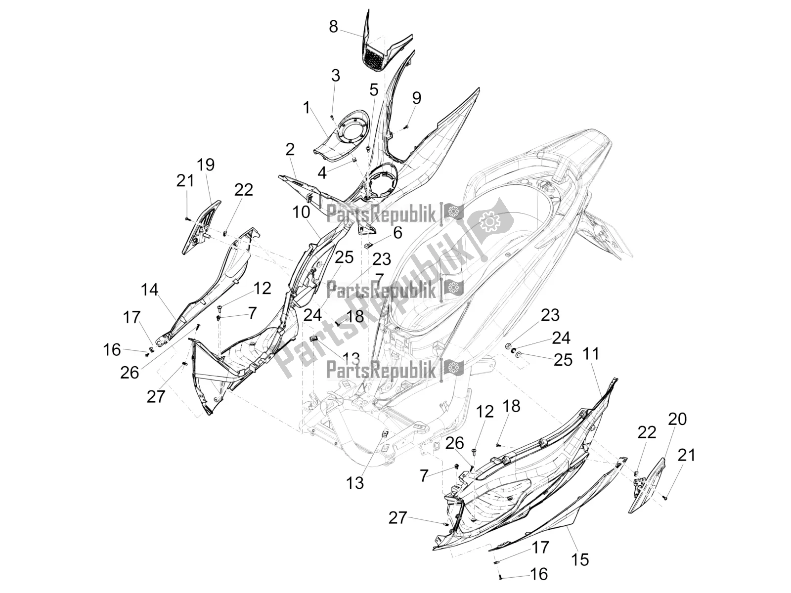 Toutes les pièces pour le Housse Centrale - Repose-pieds du Piaggio Medley 150 4T IE ABS 2019