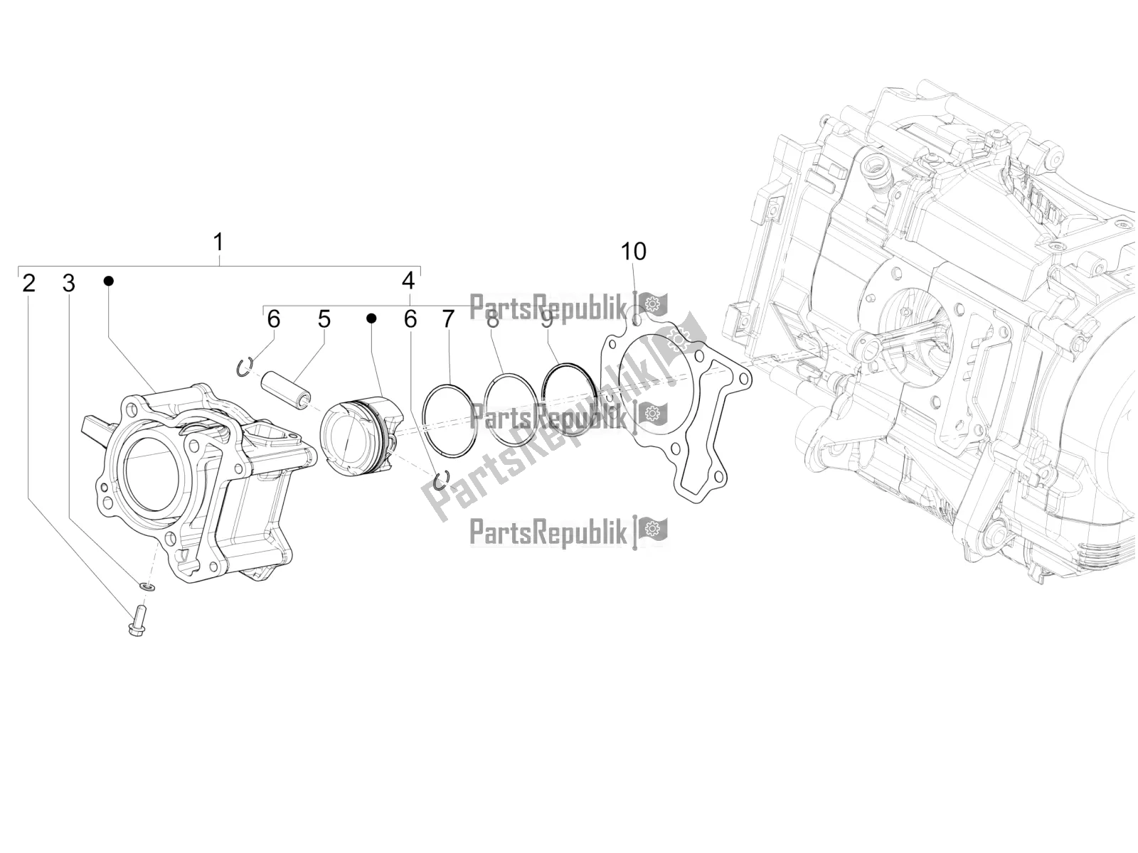 All parts for the Cylinder-piston-wrist Pin Unit of the Piaggio Medley 150 4T IE ABS 2019