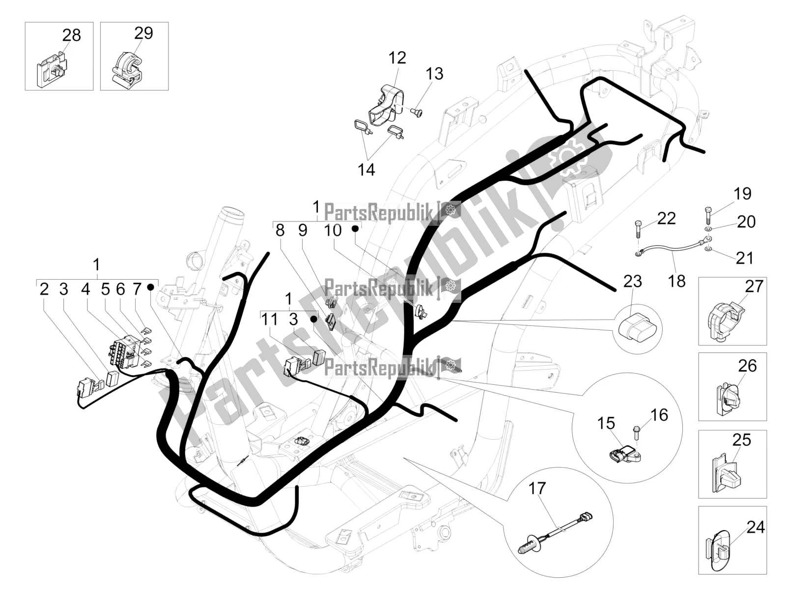 Toutes les pièces pour le Faisceau De Câbles Principal du Piaggio Medley 150 4T IE ABS 2019